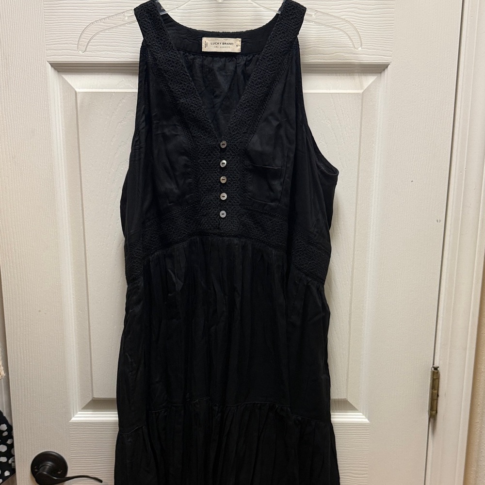 Lucky Brand Black Midi Dress with Button Accents